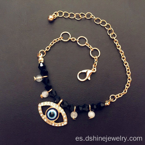 Mal de ojo pulsera de oro cristal perlas colgante pulsera